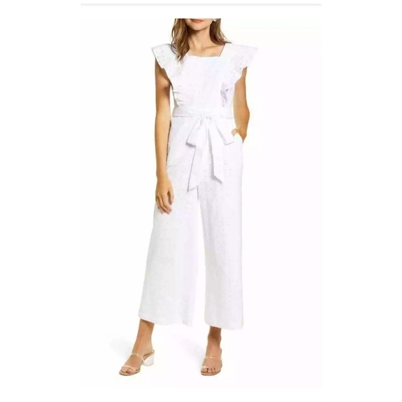 Rachel Parcell Ruffle Sleeve White Waist Tie Jumpsuit XXL - Picture 2 of 10